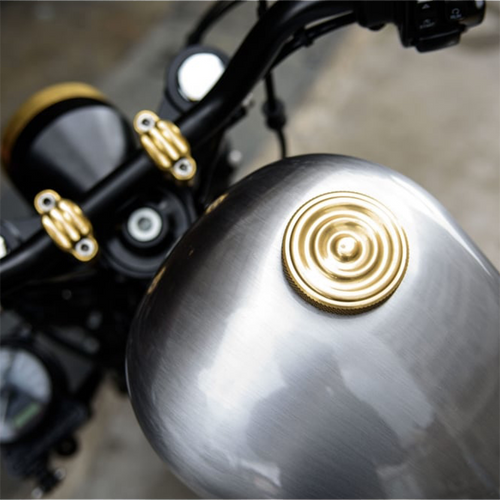 Motone Custom Gas Cap - Brass Rippled Top - Aluminum Thread - Vented