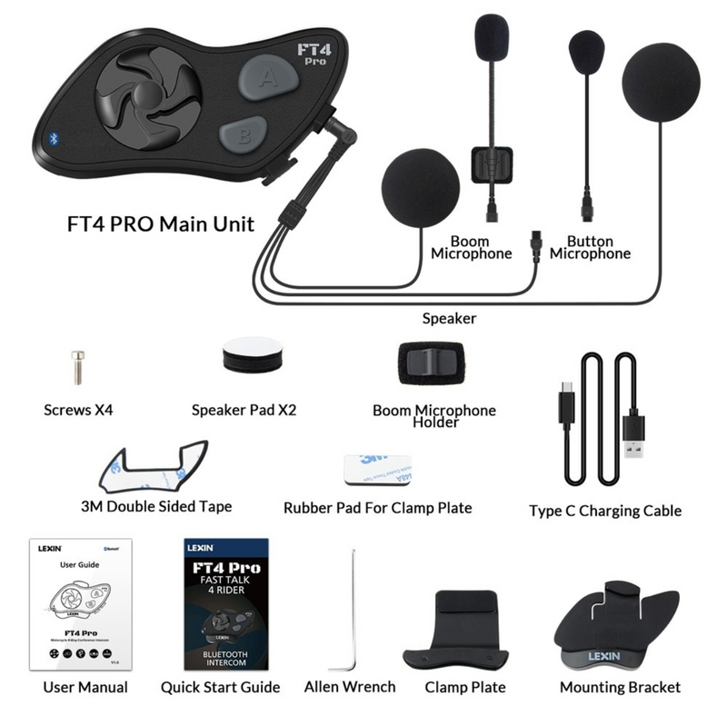 FT4 Pro Bluetooth 4way Conference Intercom-Single Pack